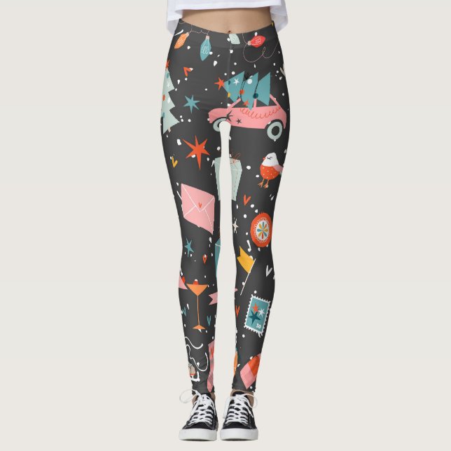 Black Christmas: ornate vintage pattern. Leggings (Front)