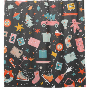 Black Christmas: ornate vintage pattern. Shower Curtain