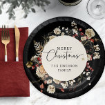 Black Christmas Paper Plate<br><div class="desc">Make your holiday meals memorable with our Merry Christmas paper plate from the Black Boho Botanical Christmas Holiday Card Collection. Adorned with stunning watercolor artwork of winter botanicals on a sophisticated black background, these plates bring festive elegance to your table. Delight your guests and elevate your dining experience with these...</div>