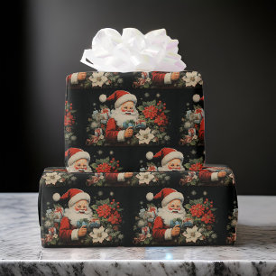 Black Christmas Paper Santa Poinsettia