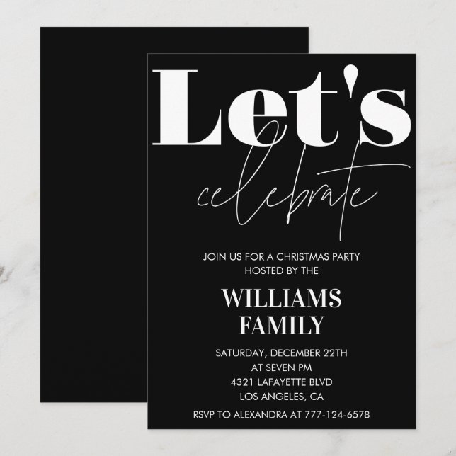 Black Christmas Party  Let's celebrate Invitation (Front/Back)