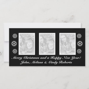 Black Christmas photo card template   three photos