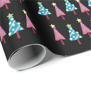 Black Christmas Pink Blue Wrapping Paper