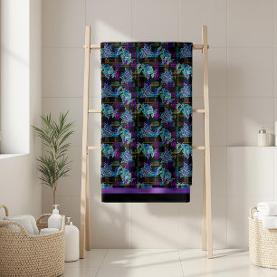 Black Christmas Poinsettia Ornament Pattern Bath Towel