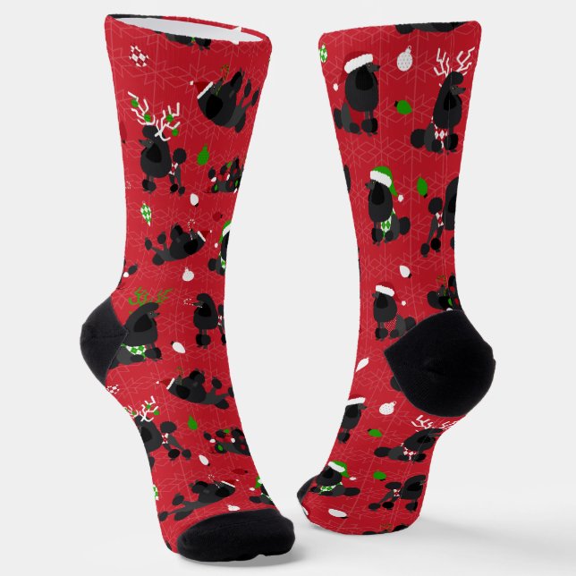 Black Christmas Poodles Red Socks (Angled)