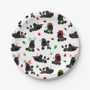 Black Christmas Poodles White Paper Plate