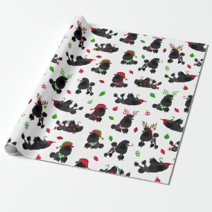 Black Christmas Poodles White Wrapping Paper