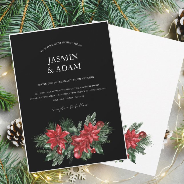 Black Christmas Red Green Winter Festive Wedding Invitation (Creator Uploaded)