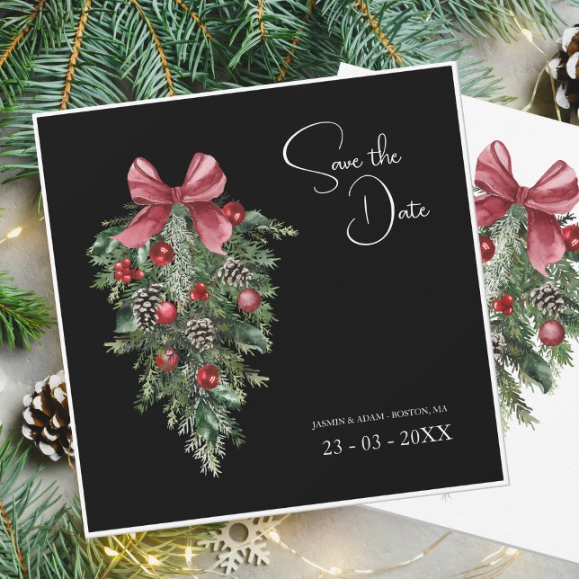 Black Christmas Red Green Winter Festive Wedding Save The Date (Creator Uploaded)
