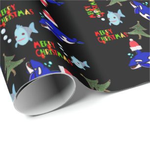 Black Christmas Shark Fish Wrapping Paper