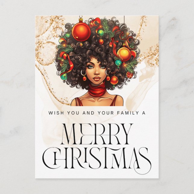 Black Christmas Sista Melanin Queen Women Xmas  Holiday Postcard (Front)