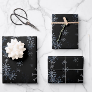 Black Christmas snowflakes pattern Wrapping Paper Sheet