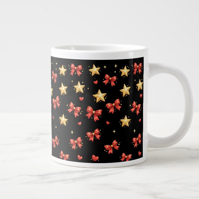 Black Christmas Stars & Bows Mug (Right)