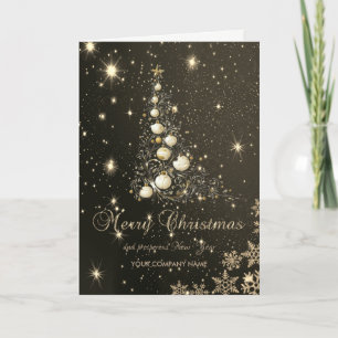 Black,Christmas Tree,Balls,Snowflakes Corporate Holiday Card
