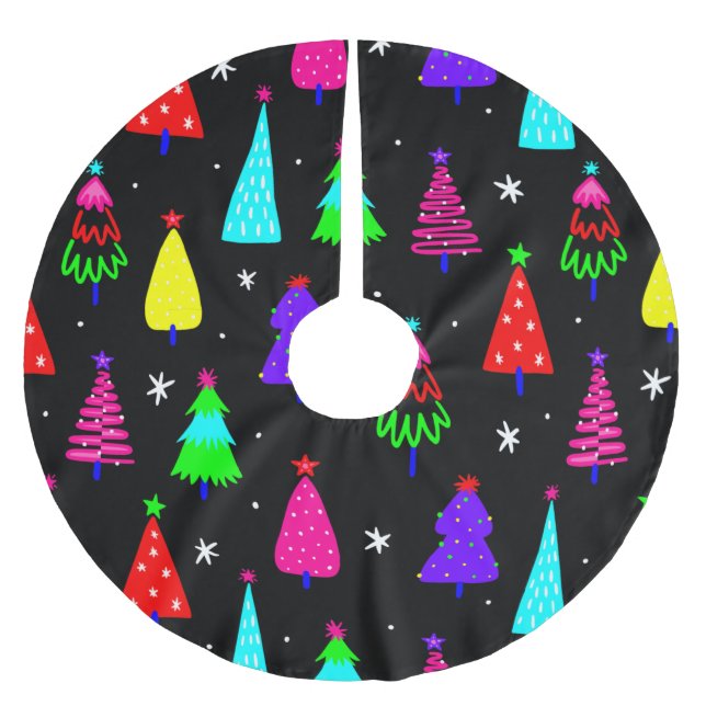 black christmas tree colourful pop art brushed polyester tree skirt (Front)