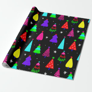 black christmas tree colourful pop art wrapping paper
