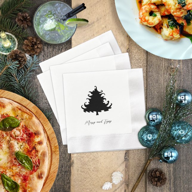 Black Christmas Tree Holiday Party Napkin (Creator Uploaded)