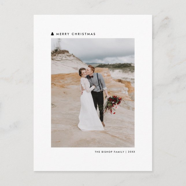 Black Christmas Tree Modern Merry Christmas Photo Holiday Postcard (Front)
