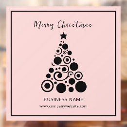 Black Christmas Tree on Pink Business Office Window Cling