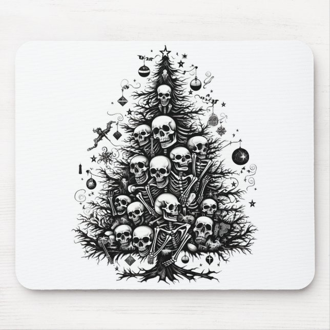 Black Christmas tree Skulls and bones Mouse Mat (Front)
