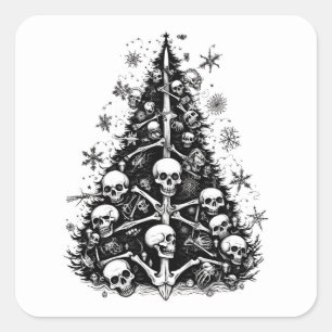 Black Christmas tree Skulls and bones  Square Sticker