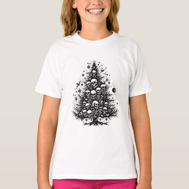 Black Christmas tree Skulls and bones T-Shirt (Front)