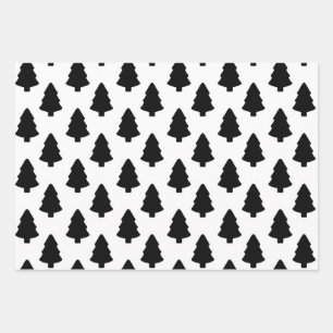 Black Christmas Tree Wrapping Paper Sheet