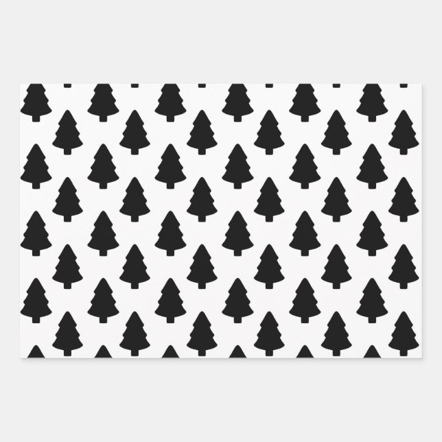 Black Christmas Tree Wrapping Paper Sheet (Front)
