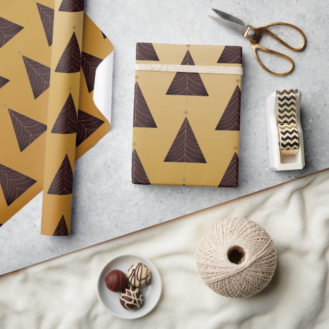 Black Christmas Tree, Yellow Gold  Wrapping Paper (Crafts)
