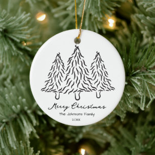 Black Christmas Trees Doodles 1 Photo Merry Joyful Ceramic Tree Decoration