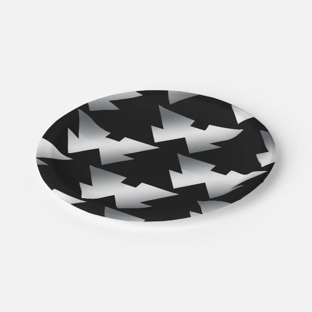 Black Christmas Trees Modern Christmas Paper Plate (Angled)