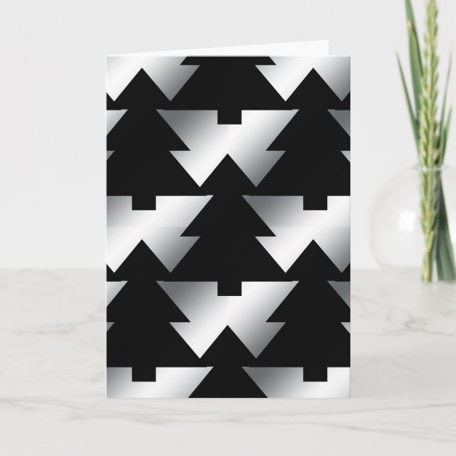 Black Christmas Trees on Silver Holiday Card (Front)