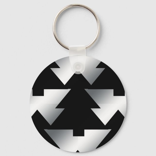 Black Christmas Trees on Silver Key Ring (Front)