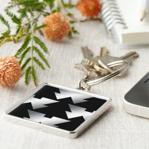 Black Christmas Trees on Silver Key Ring