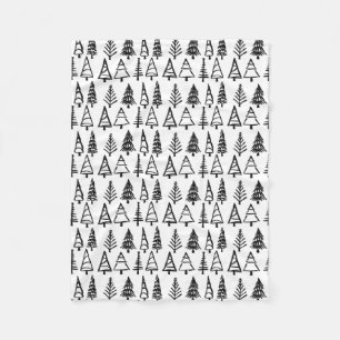 Black Christmas Trees Pattern Girly Chic Fleece Blanket