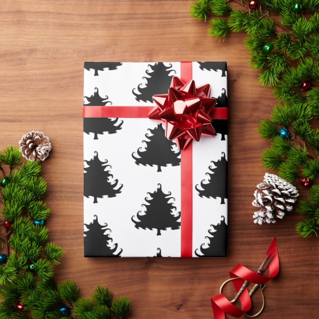 Black Christmas Trees Pattern Wrapping Paper (Holiday Gift)