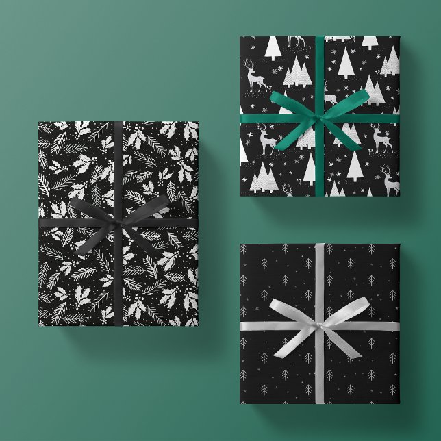 Black Christmas Wrapping Paper Flat Sheet Set of 3 (Creator Uploaded)