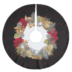 BLACK Christmas Wreath Brushed Polyester Tree Skirt