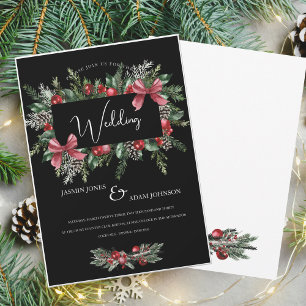 Black Christmas Wreath Red Winter Festive Wedding Invitation