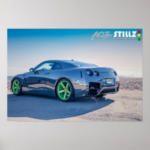 Black Chrome GTR On The Beach Poster