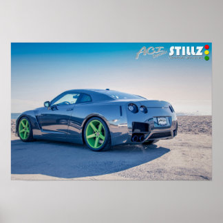 Black Chrome GTR On The Beach Poster