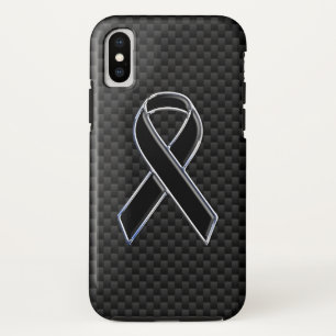 Black Chrome Style Ribbon Awareness Carbon Fibre iPhone XS Case