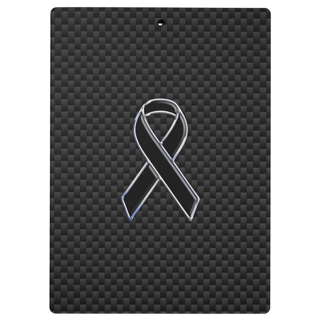 Black Chrome Style Ribbon Awareness Carbon Fibre Clipboard (Back)