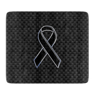 Black Chrome Style Ribbon Awareness Carbon Fibre Cutting Board