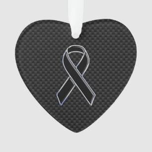 Black Chrome Style Ribbon Awareness Carbon Fibre Ornament