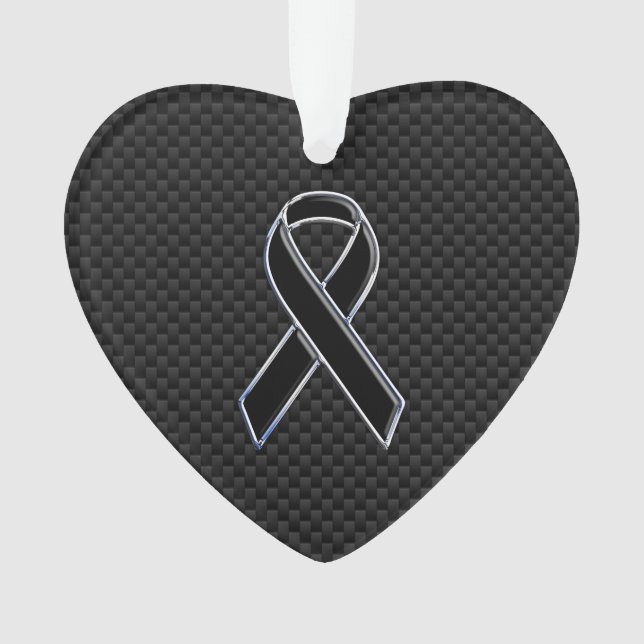 Black Chrome Style Ribbon Awareness Carbon Fibre Ornament (Front)