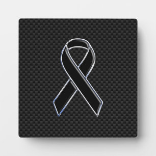 Black Chrome Style Ribbon Awareness Carbon Fibre Plaque