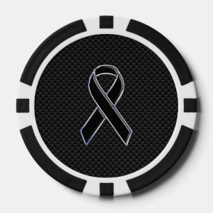 Black Chrome Style Ribbon Awareness Carbon Fibre Poker Chips