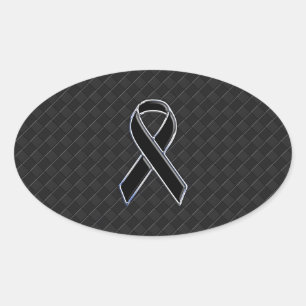 Black Chrome Style Ribbon Awareness Oval Sticker