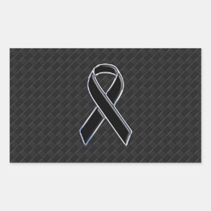 Black Chrome Style Ribbon Awareness Rectangular Sticker